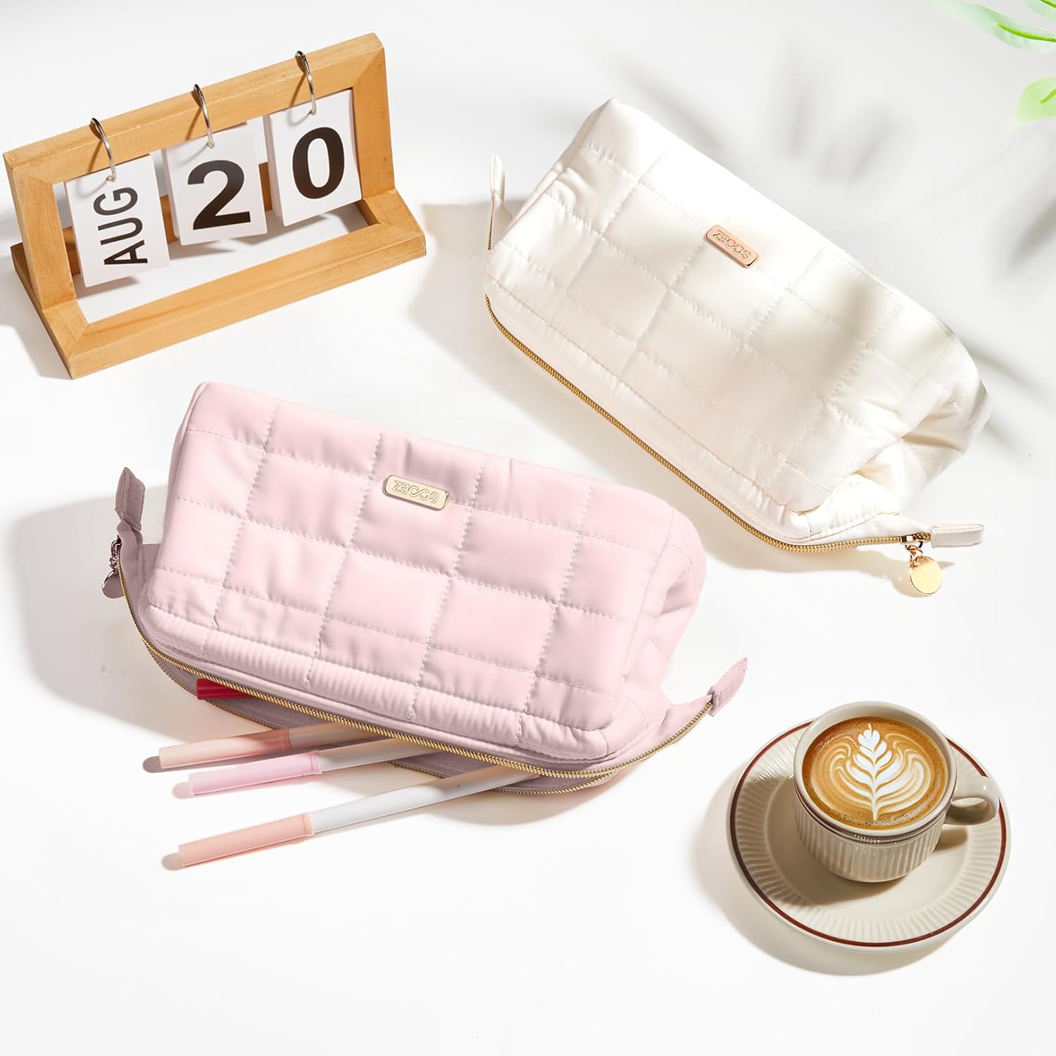 Sooez Large Pencil Case Pouch. Soft Pencil Bag with Zipper. Pen Bag Wide Opening. School Supplies Cute Pencil Case for Girls Boy Men Women. Beige - Image 2