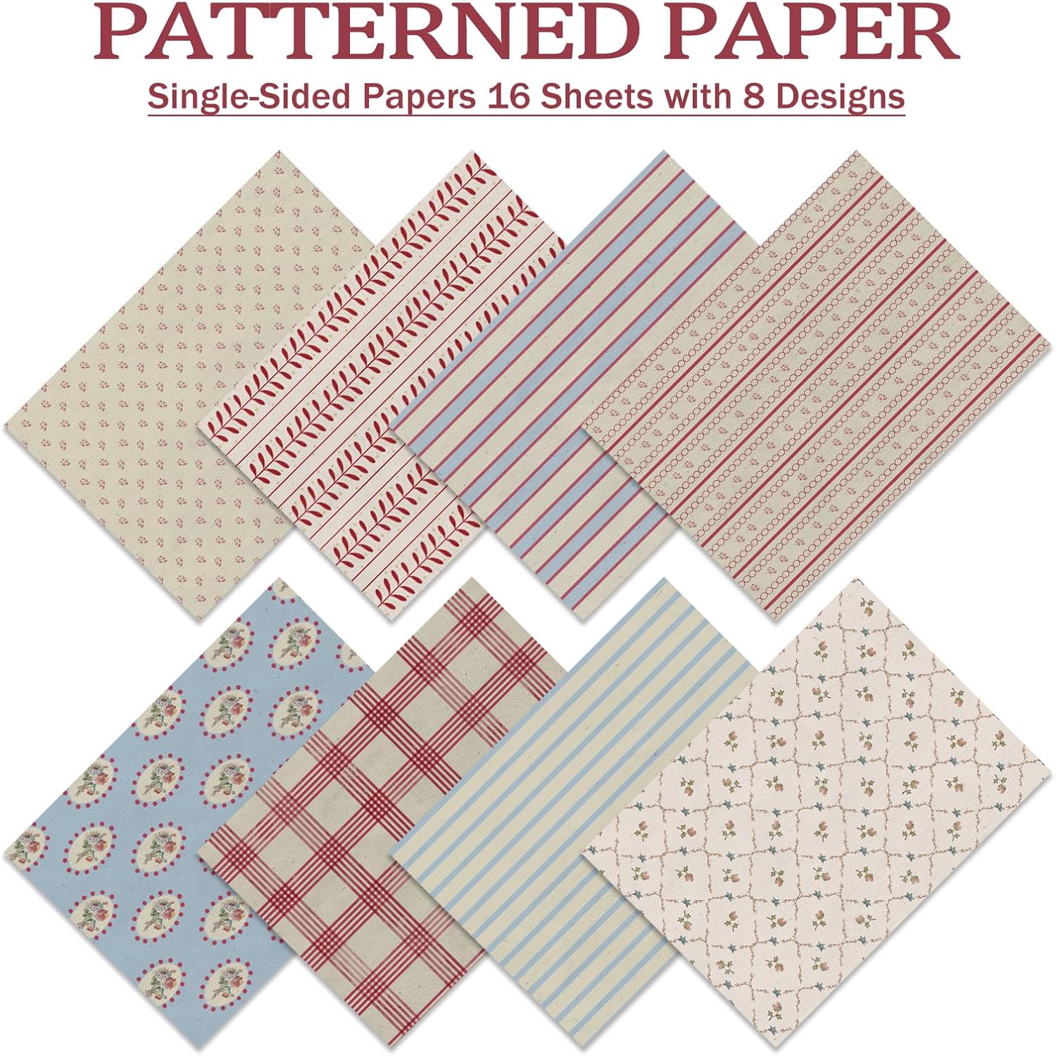 PRSTINCOL Scrapbook Paper.16 Sheets 4.1x5.8 Inch Vintage Stripe Style Scrapbook Supplies.Single-Sided Vivid Origami Decoupage Paper for DIY Crafts. Card Making. Art Journaling - Image 3