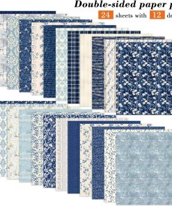 Alternative view of 6 Inch Blue Floral Aesthetic Scrapbooking Paper Pad - 24 Sheets Double Sided Patterns for Background Photos Junk Journal Card Making Origami DIY Crafts Gifts Wrapping Material